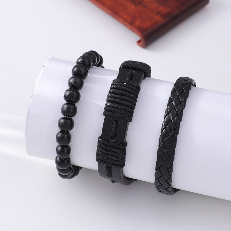 Cross-border Hot-selling Fashion All-match Men's Leather Bracelet Three-piece Woven Trendy Couple All-match Bracelet Jewelry