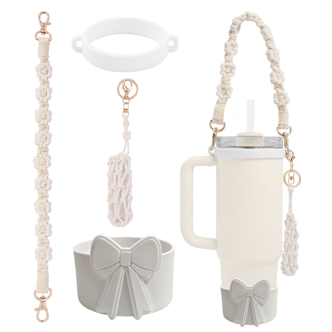 Accesorios de Amazon Stanley 40oz tejido corda de mano flor nudo gorra de paja cubierta taza colgante de pelo