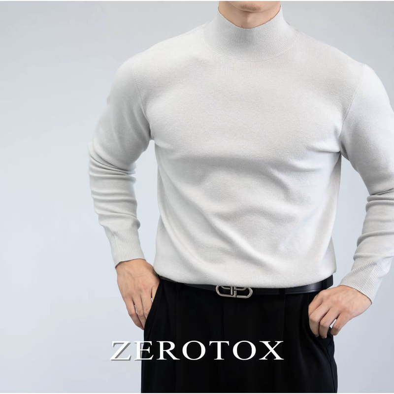 Autumn and Winter Men's Wool Knitwear, Warm and Skin-Friendly Half Turtleneck, Slim Casual Knitwear, Versatile Modal Comfort