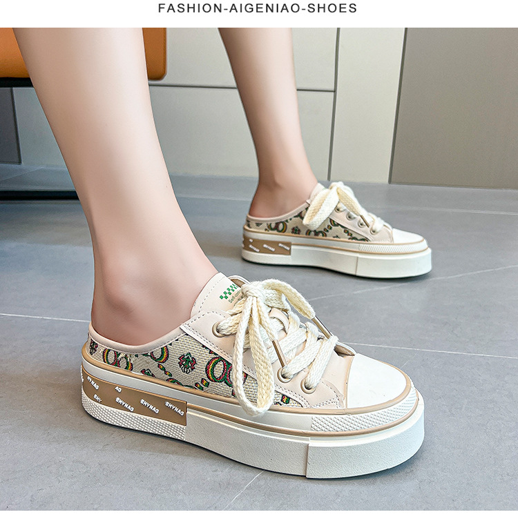 Breathable Canvas Shoes Spring And Summer New Korean Version Of Women S Baotou Half Slippers Thick Bottom Casual Are Lazy_voghion.com