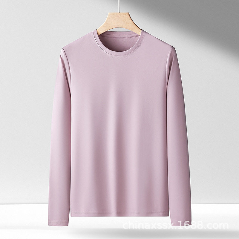 De alta gama de productos genuinos de algodón Pima de caballo cuello redondo de manga larga Camiseta de algodón puro color sólido de manga larga pullover hombres y mujeres camisa de fondo