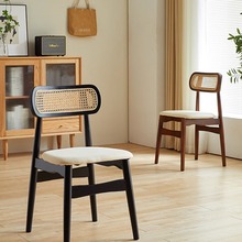 日式椅子复古靠背实木藤编餐椅休闲眼镜椅昌迪加尔椅奶茶店椅子