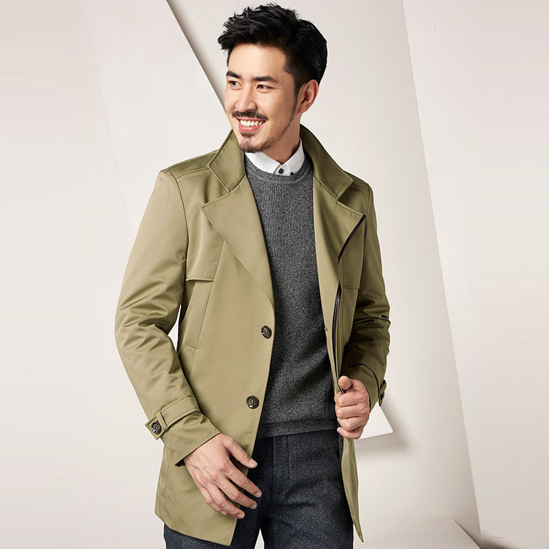 새로운 패션 세트 칼라 긴 트렌치 코트 남성용 깨끗한 색상 간단한 관대 한 남성 캐주얼 코트