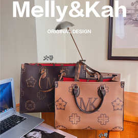 MellyKah复古老花包 新款大容量百搭通勤单肩购物复古老花包
