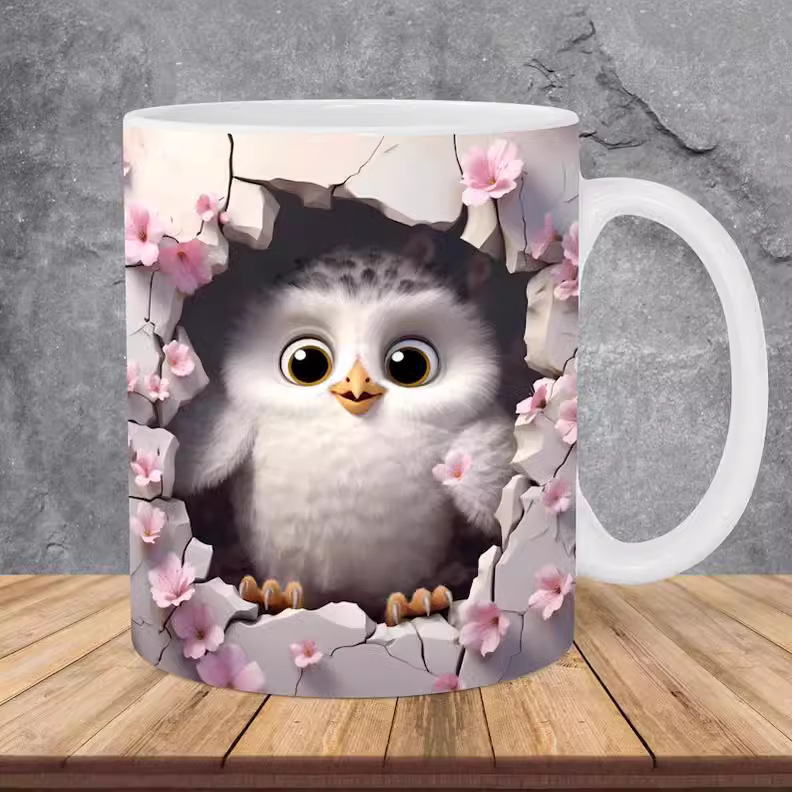 3D猫头鹰OWL陶瓷咖啡马克杯子可爱baby茶水杯新款animal动物鸟类