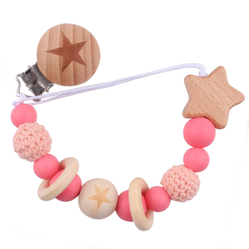Nuevos productos infantiles de haya Júpiter estrella agujero redondo clips bebés creativos tetas cadena de silicona mordida juguetes a prueba de la cadena