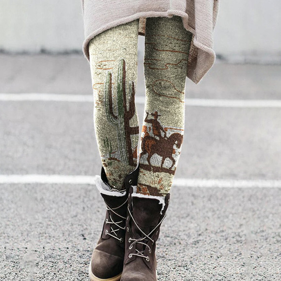 Mehrfarbig bedruckte elastische Joker-Leggings für Damen_voghion.com