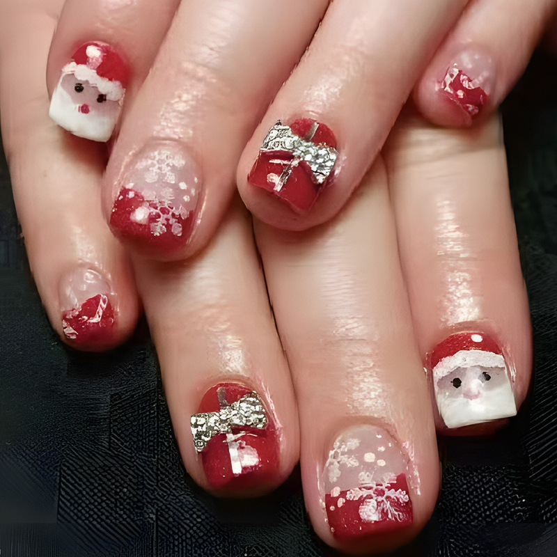 European and American Christmas Manicure Fake Nail Pieces Santa Claus Snowflake Flash Short Removable Wearable Nail Pieces Wholesale European and American Christmas Manicure Fake Nail Pieces Santa Claus Snowflake Flash Short Removable Wearable Nail Pieces Wholesale