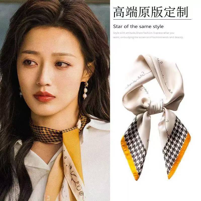 High-end Retro Printed Small Flower Silk Scarf Fashion All-match Neck Protection Scarf Spring and Summer Tie Hair Tie Bag Silk Small Square Scarf