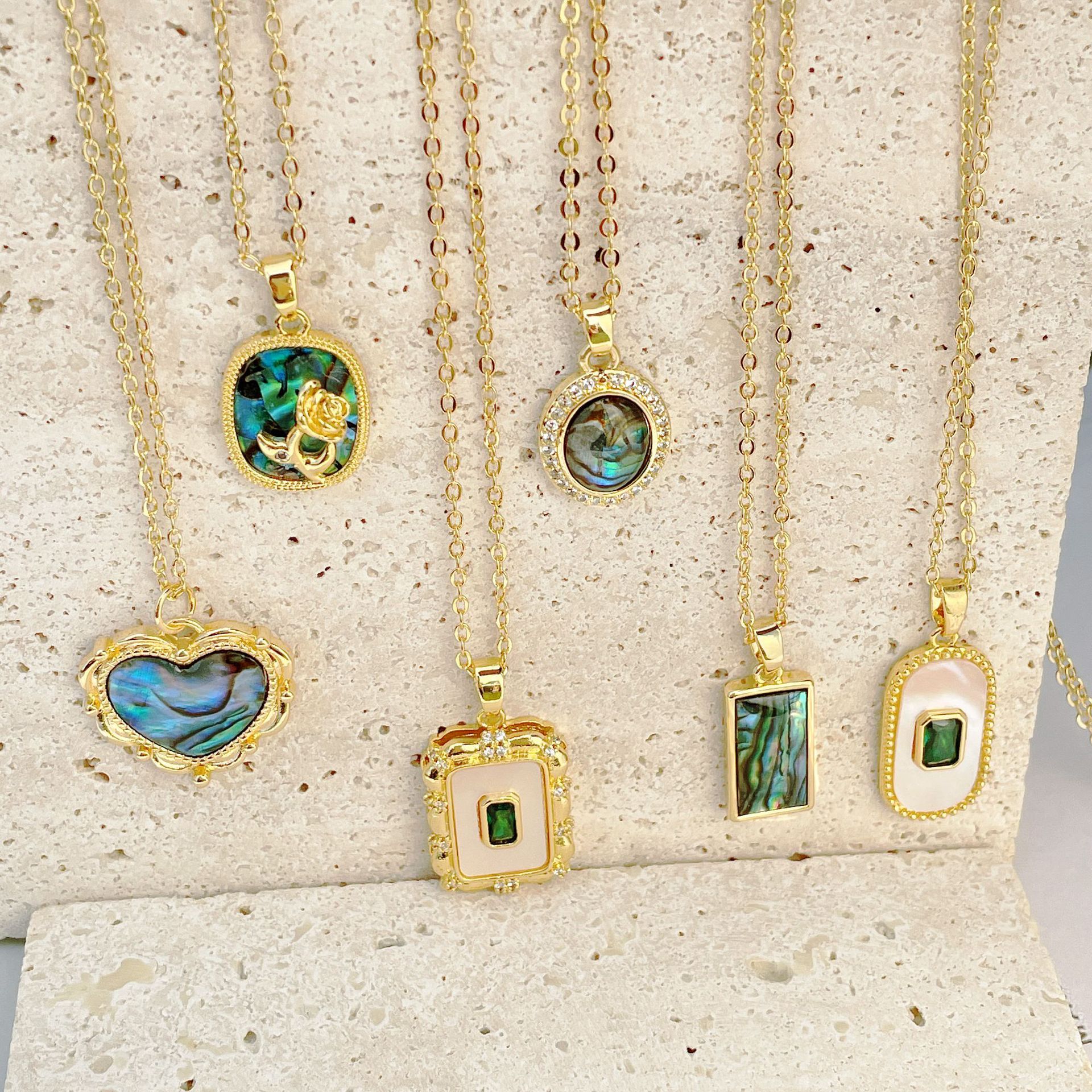 INS Style Simple Style Round Heart Shape Rectangle Copper Gold Plated Round Ellipse Plating Opal She