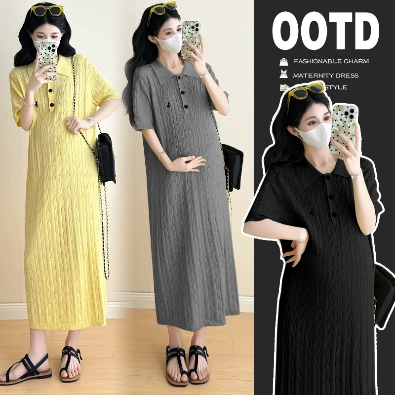 Настоящие фото новых летних товаров 2025 года для беременных, с короткими рукавами, модные и простые, для похудения интернет-знаменитостей и платье для беременных, уменьшающее возраст.