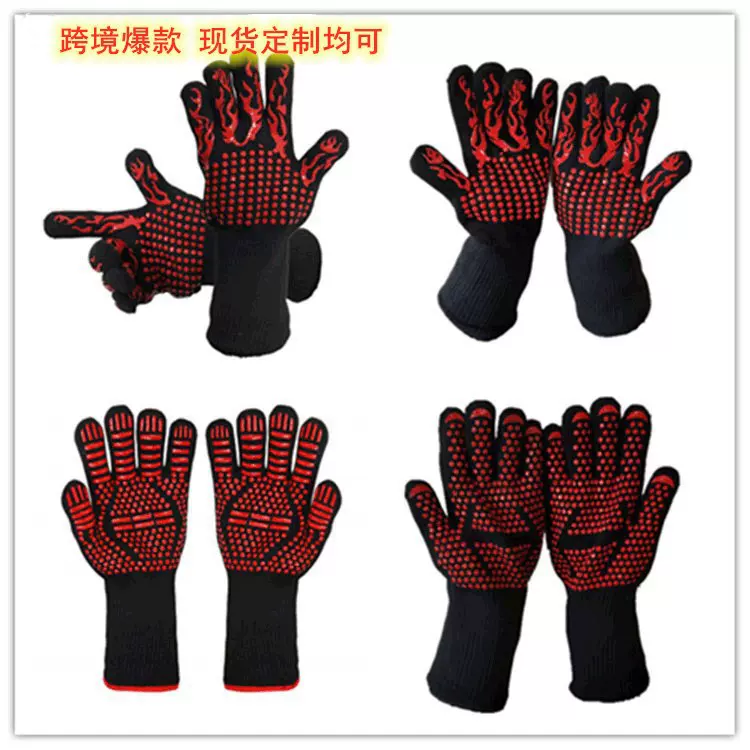 跨境亚马逊现货BBQ烧烤微波炉防烫耐高温硅胶芳纶可定logo手套