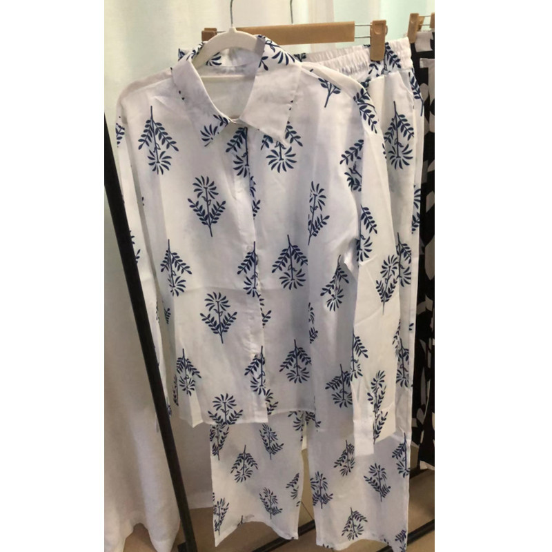 Women's Linen-Blend Lounge Set, Long Sleeve Shirt And High-Waisted Tie-Waist Wide-Leg Pants, Comfortable Two-Piece Outfit For Casual Wear_ecoleips.com