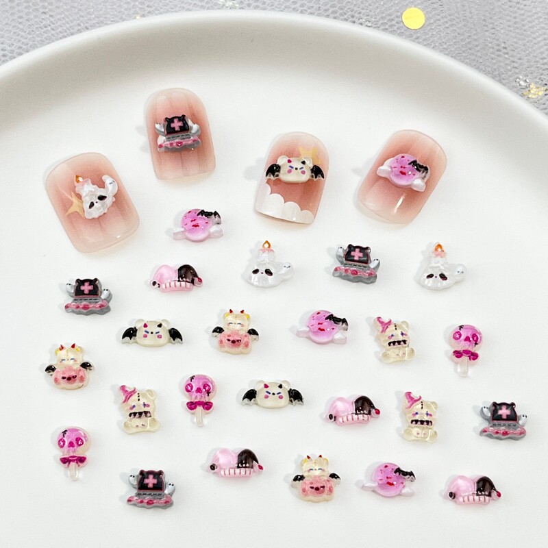 2025 New Halloween Cartoon Nail Art Accessories Mini Funny Little Ghost Bat DIY Children's Wearable Nail Accessories