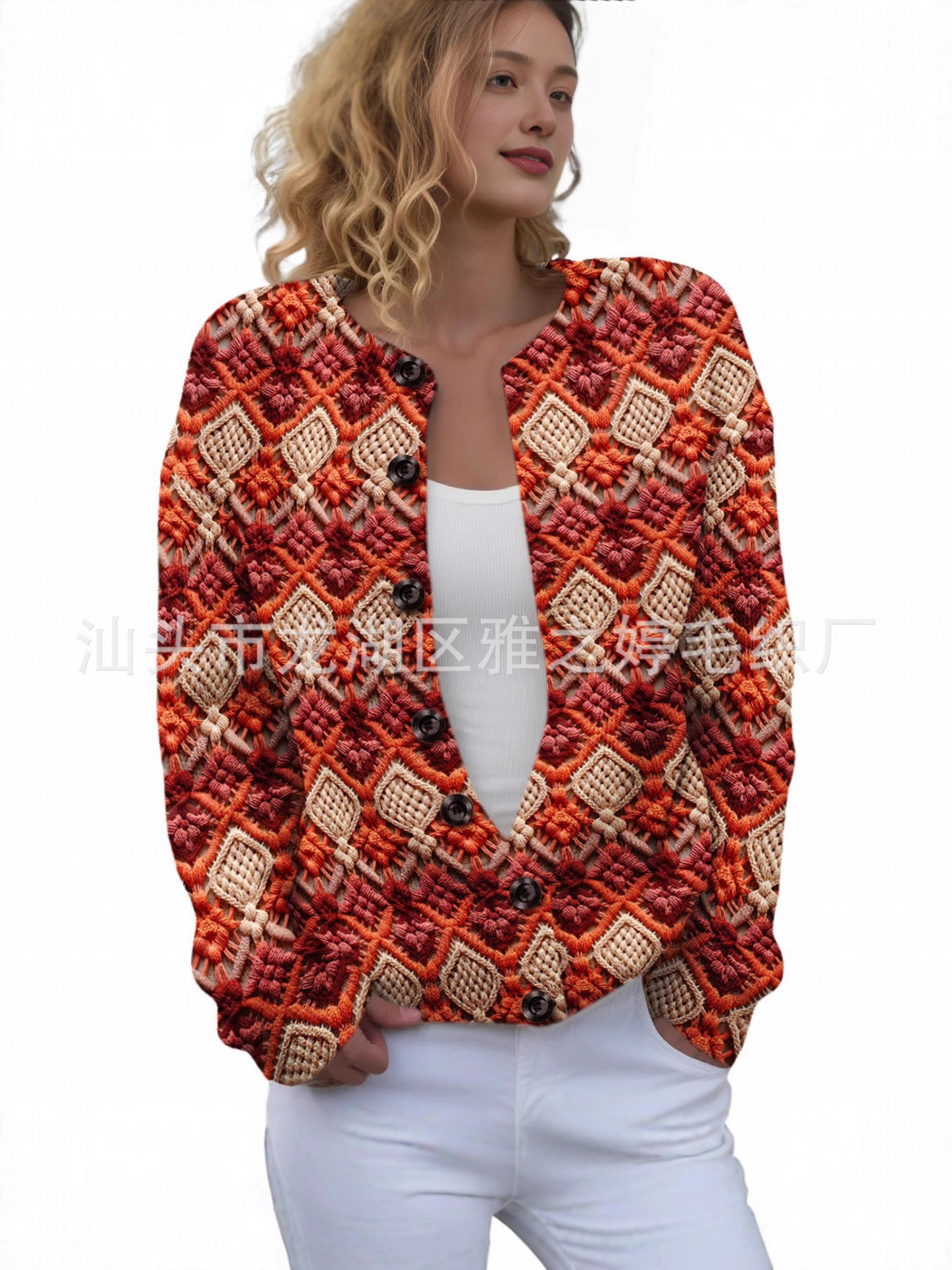 Czh-Yk1-3 Cardigan Round Neck Christmas Element Holiday 3D Printed Sweater