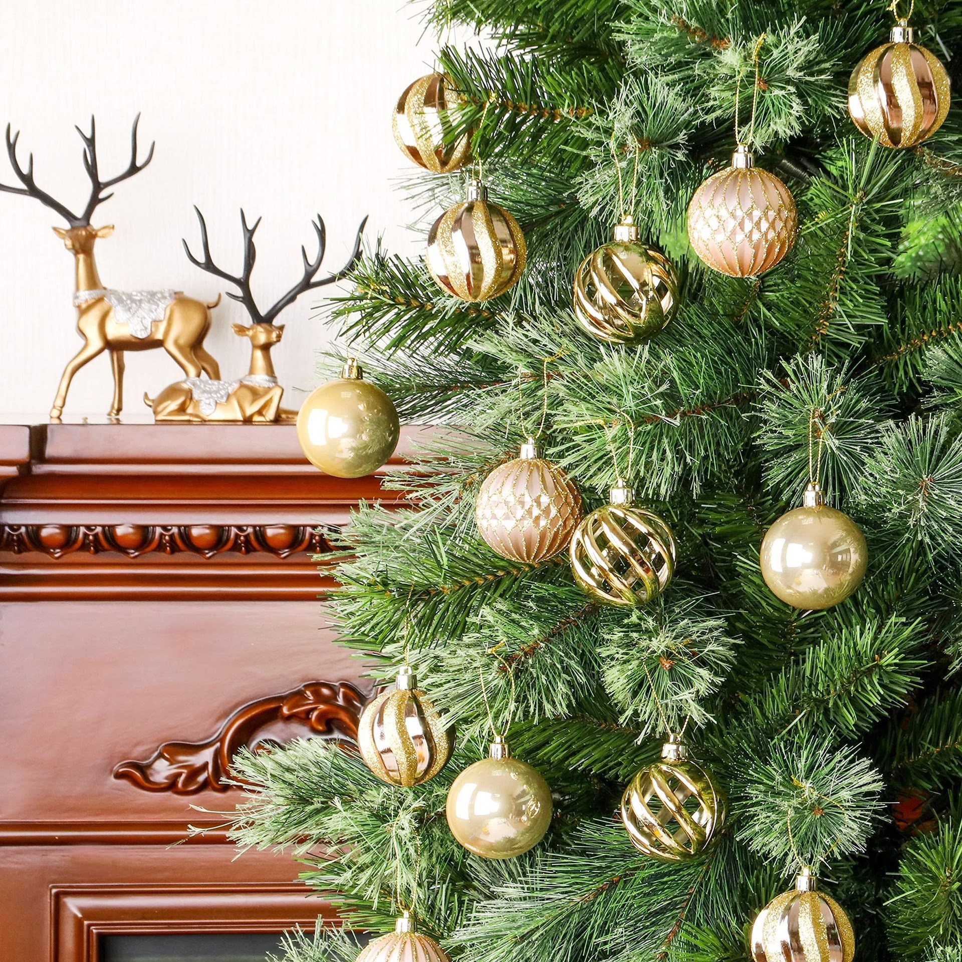 Nuevo hueco 6cm24 piezas de rosa rosa plástico bola de Navidad fiesta de Navidad ambiente bola de decoración