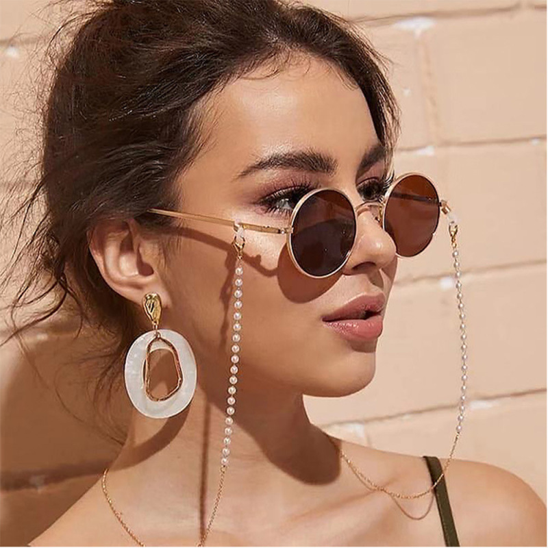 European and American Popular Women's Pearl Fine-grain Glasses Chain High-end Simple Personality Non-slip Anti-loss Metal Glasses Rope Hanging Chain