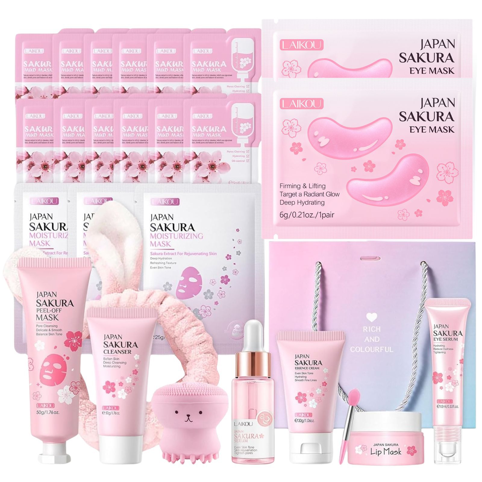 Conjunto combinado de leche de caracol y flor de cerezo LAIKOU transfronterizo, varios conjuntos, kit de productos para el cuidado de la piel de combinación libre.