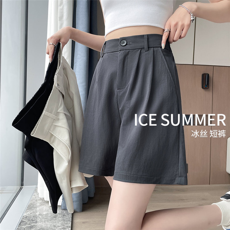 Tencel Linen Women's Summer Thin Mid-Length Pants, Cotton and Linen Straight-Leg Suit, Ice Silk Casual Shorts for Women