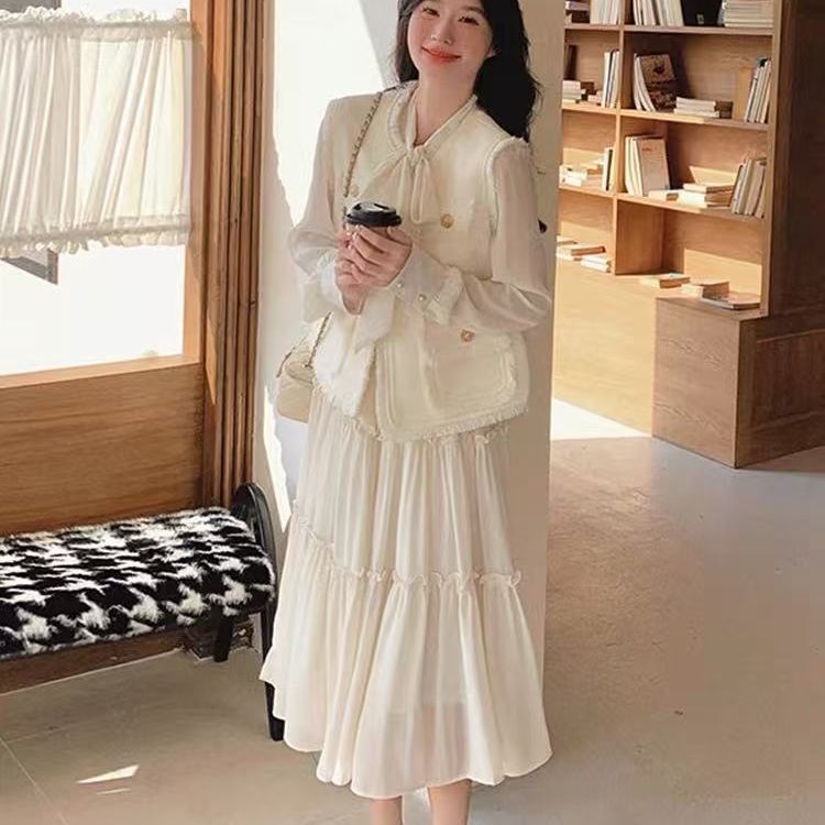 法式气质连衣裙女春秋2025新款大方得体感小香风马甲裙子套装|undefined