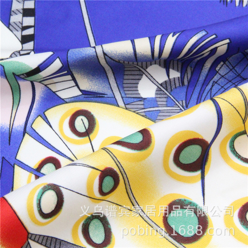 European Twill Silk Square Scarf Color Feather Printing Female Headscarf Shawl Scarf display picture 6