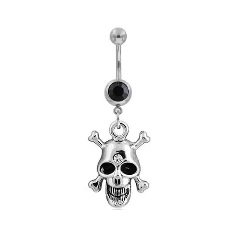 Piercing per ombelico in acciaio inossidabile a forma di teschio, con molteplici opzioni, stile street dark, gioielli per Halloween_voghion.com
