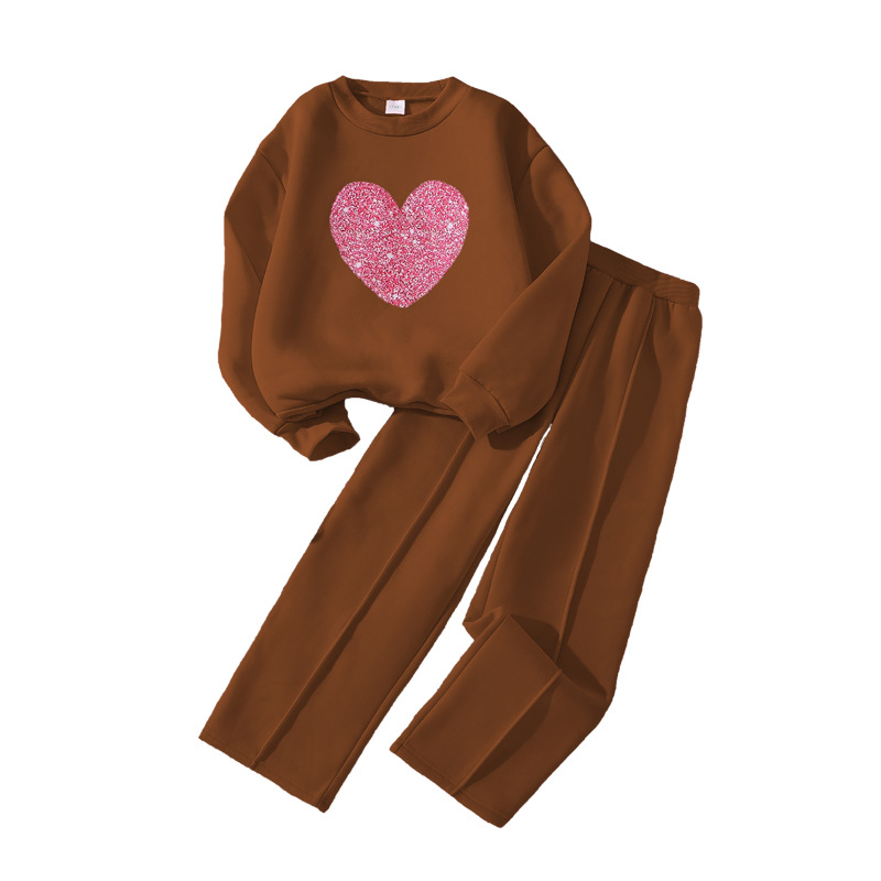 Niñas mayores set de terciopelo delgado otoño y invierno 2025 nuevo estilo coreano para niños de estilo extranjero amor suelto chaqueta de manga larga pantalones de piernas anchas