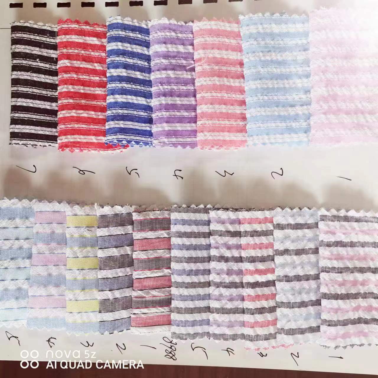 时尚泡泡条 春夏款衬衫布 男女装童装面料 全涤糖果色比例条纹布