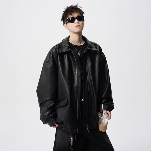 American high arcade motorcycle leather jacket for men in spring heavy retro lapel leather jacket cleanfit versatile couple jacket