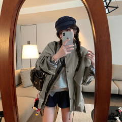 短款风衣女2025春秋新款撞色拼接极简日系休闲短外套松弛感小个子
