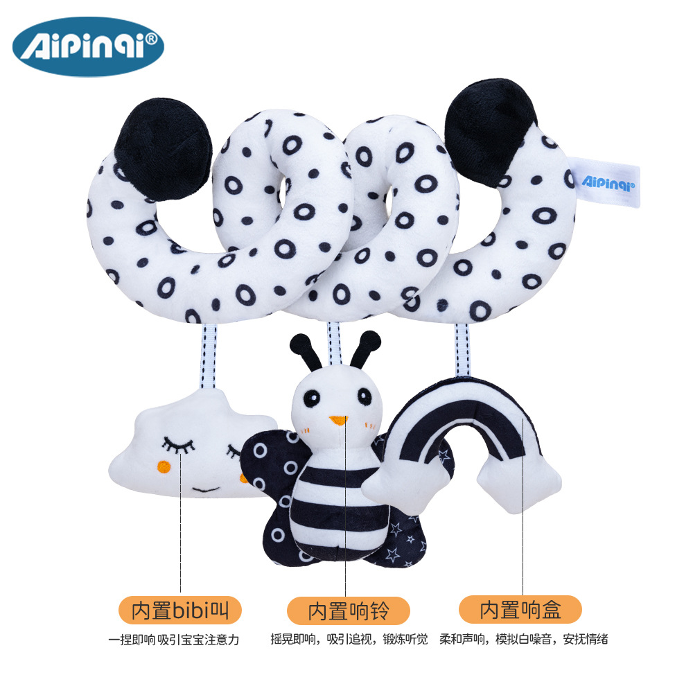 Amazon explosión cama de animales alrededor de juguetes con campana negra y blanca abeja cama alrededor de juguetes de bebé cuerda en stock al por mayor