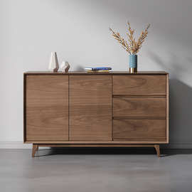 北美玄关柜黑胡桃木侘寂中古风客厅白蜡木储物柜资料柜餐边柜实木