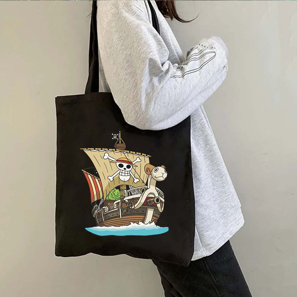 Una pieza de una pieza luffy anime impreso bolsa de lona bolsa de hombro bolsa plegable bolsa de compras
