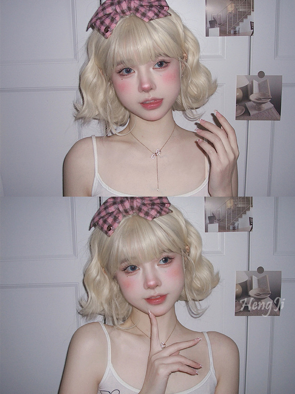 Cross-border Wig Women's Long Hair Lolita Korean Style Hairstyle Short Curly Hair Short Hair Cyber Celebrity Fashion Full Head Cover Wig Cover