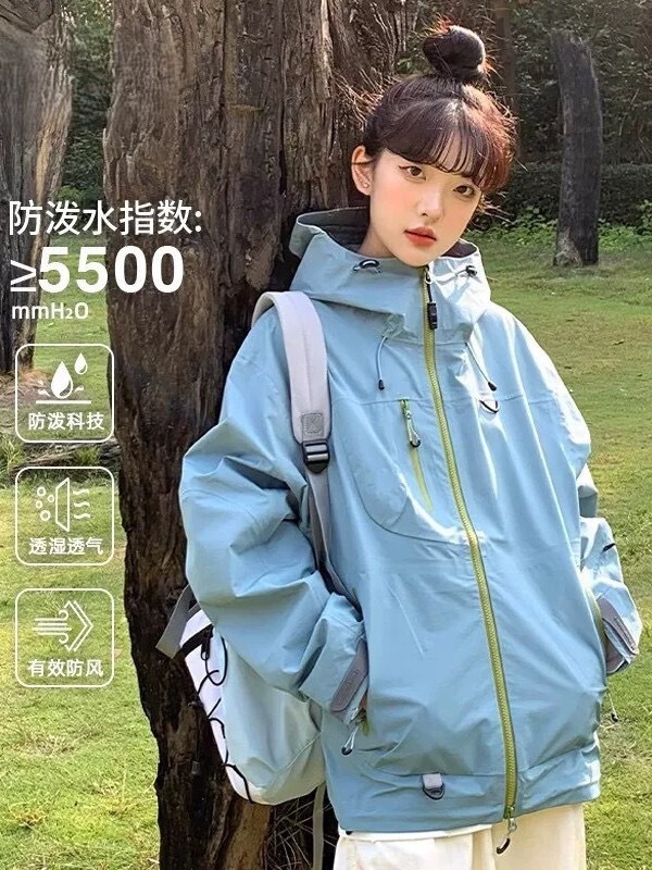 山系冲锋衣多巴胺色系女防风防水机能外套男休闲户外连帽登山服|undefined