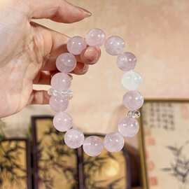 【果冻海】天然西柚粉13m搭白幽灵13m原创设计时尚水晶手串简约百