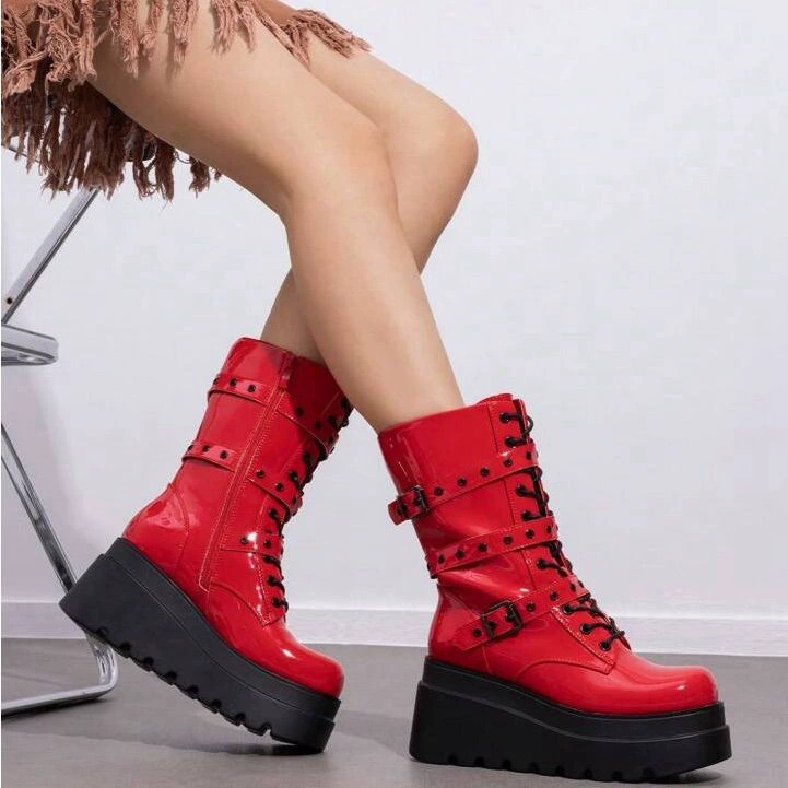 Туфли из кекса Lolita Punk Dark Cosplay Lolita Shoes Boots Красная шнуровка