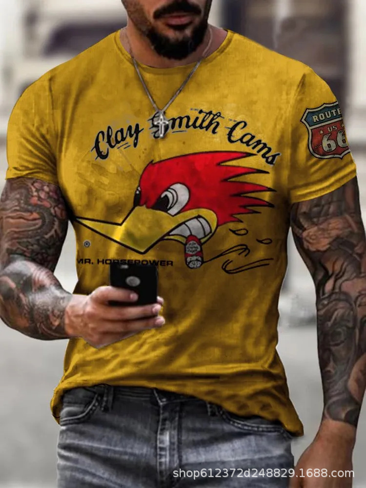 Fabricante de la fuente de los hombres de la camisa de manga corta de la calle Nueva Venta caliente de comercio electrónico transfronterizo camiseta impresa 3D arte flexible