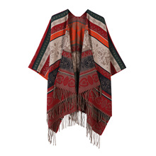 云南丽江旅游外搭针织披肩民族风复古斗篷披风流苏彩色围巾女批发