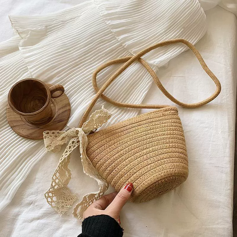 女款斜跨单肩包新款编织儿童可爱零钱包百搭单肩海边单肩斜挎包