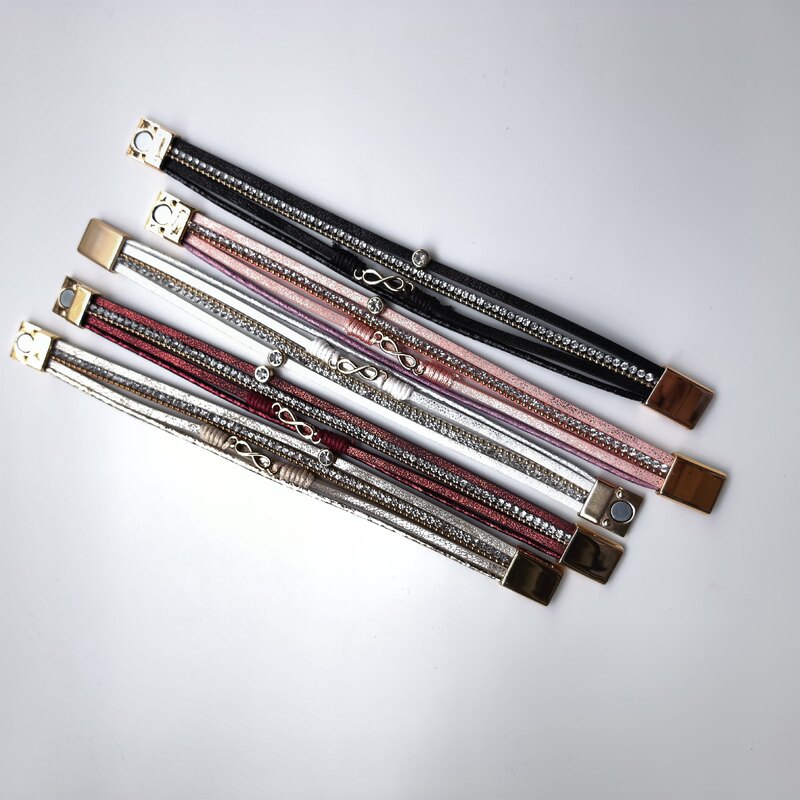 Cross-Border Hot-Selling Bracelets European and American Retro Fashion Style Leather Multi-Layered Bracelets with Rhinestones Magnetic Buckle Jewelry Wholesale for Women Cross-Border Hot-Selling Bracelets European and American Retro Fashion Style Leather Multi-Layered Bracelets with Rhinestones Magnetic Buckle Jewelry Wholesale for Women