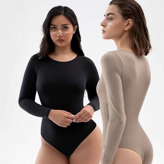 Cross-border European and American jumpsuit women's high-end outer wear thin one-piece long sleeve round neck top milk silk jumpsuit