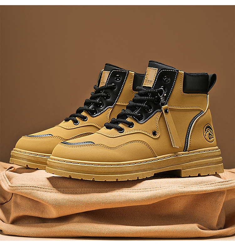 Autumn men's shoes High top British style work big yellow boots men's all-in-one platform ankle boots_voghion.com