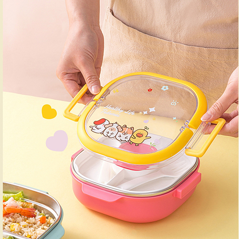 Ins Hot Selling 304 Stainless Steel Lunch Box Baby Lunch Box Portable Tableware Divided Kindergarten Lunch Box Food Grade