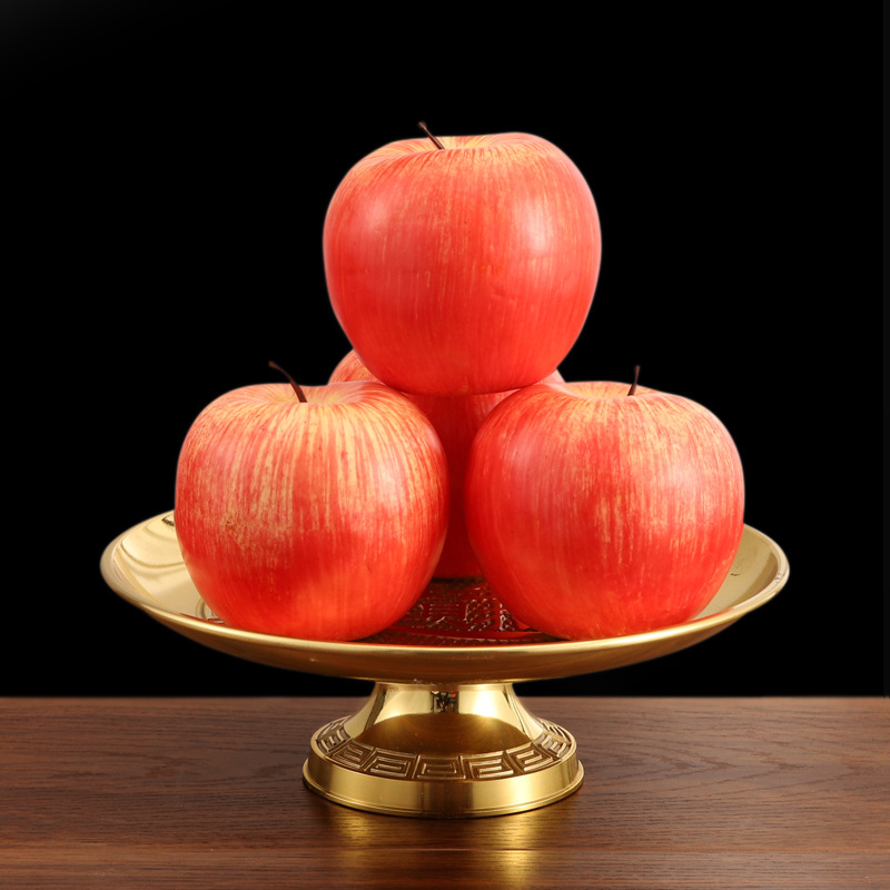 純黃銅供盤佛堂供奉居家拜神水果盤黃銅鑄造貢盤財字款蓮花盤批發