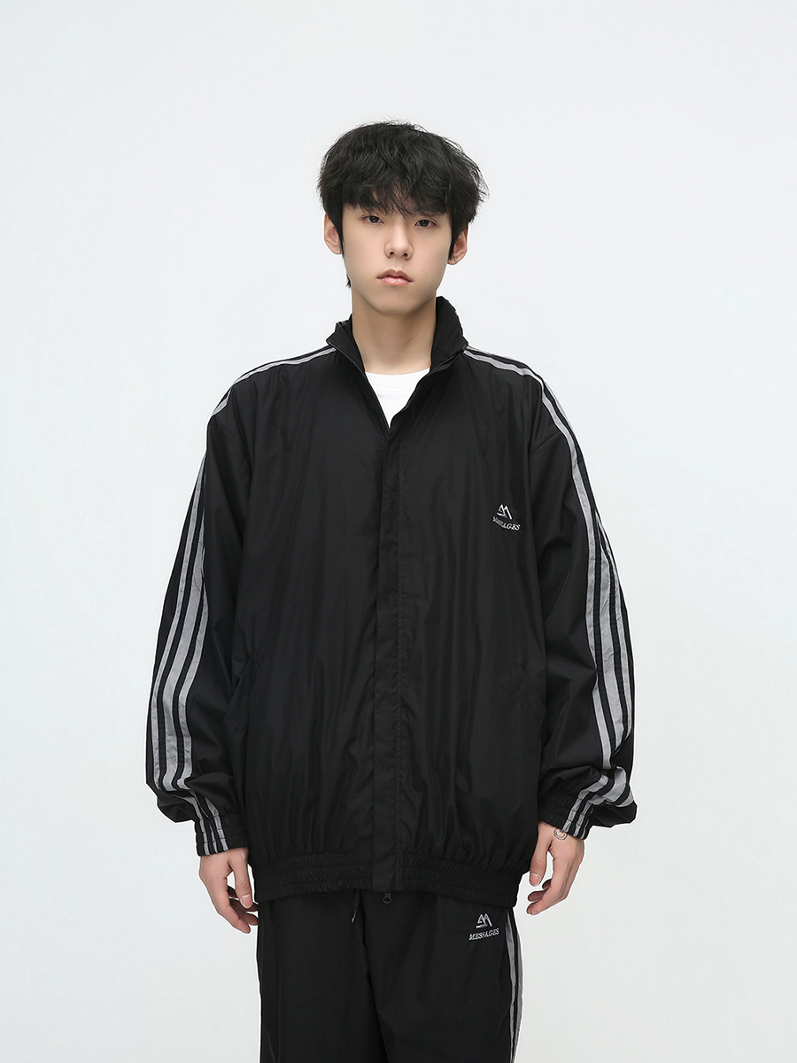 Mtlclothes ropa de los hombres | 2023 otoño americano cardigan rayas chaqueta traje casual suelta Pantalones deportivos moda