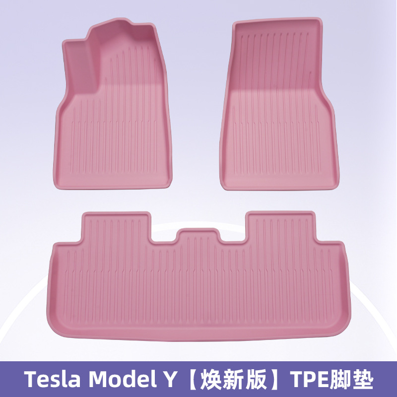 Para Tesla 2025 Modelo Y / 3 Nuevo 3D todo el tiempo TPE rosa almohadilla de pie cojín trasero