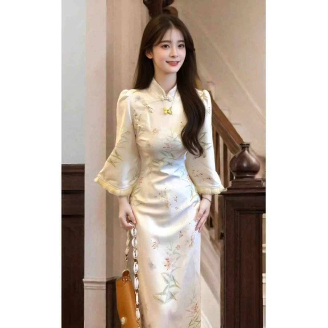 Новое улучшенное платье Cheongsam в китайском стиле с элитным ощущением, элегантное и очень красивое облегающее платье для осени и зимы 2024 года.