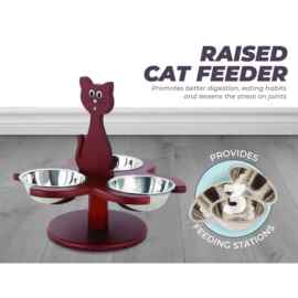 跨境宠物猫咪碗实木架子宠物餐桌防打翻喝水喂食粮食盆猫猫食具