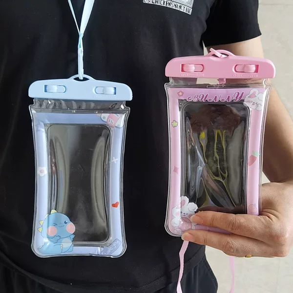 Cartoon Mobile Phone Waterproof Bag with Lanyard Air Bag Floating Mobile Phone Universal Touch Screen Swimming Mobile Phone Waterproof Protective Cover